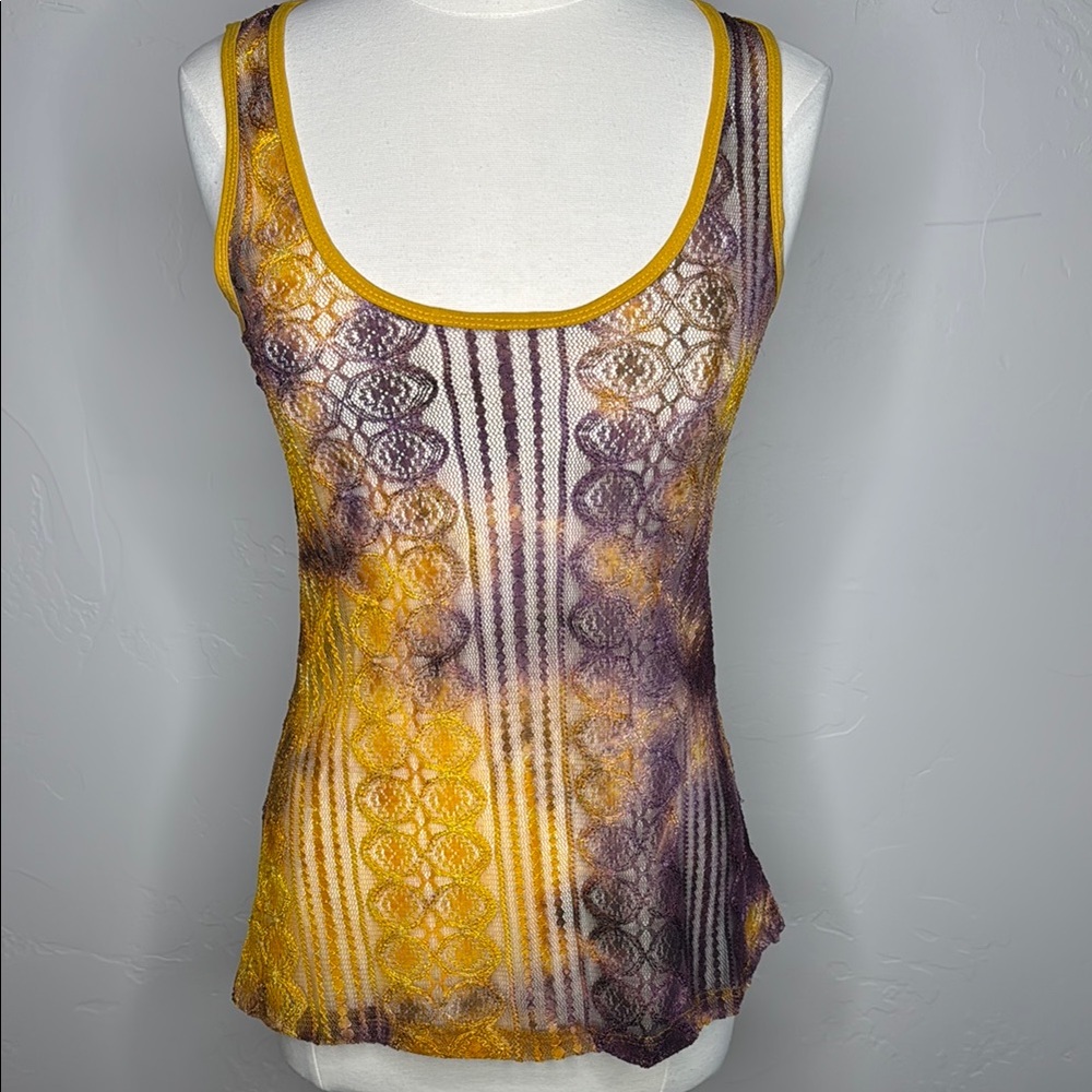 BKE Yellow and Purple Sheer Tank Top